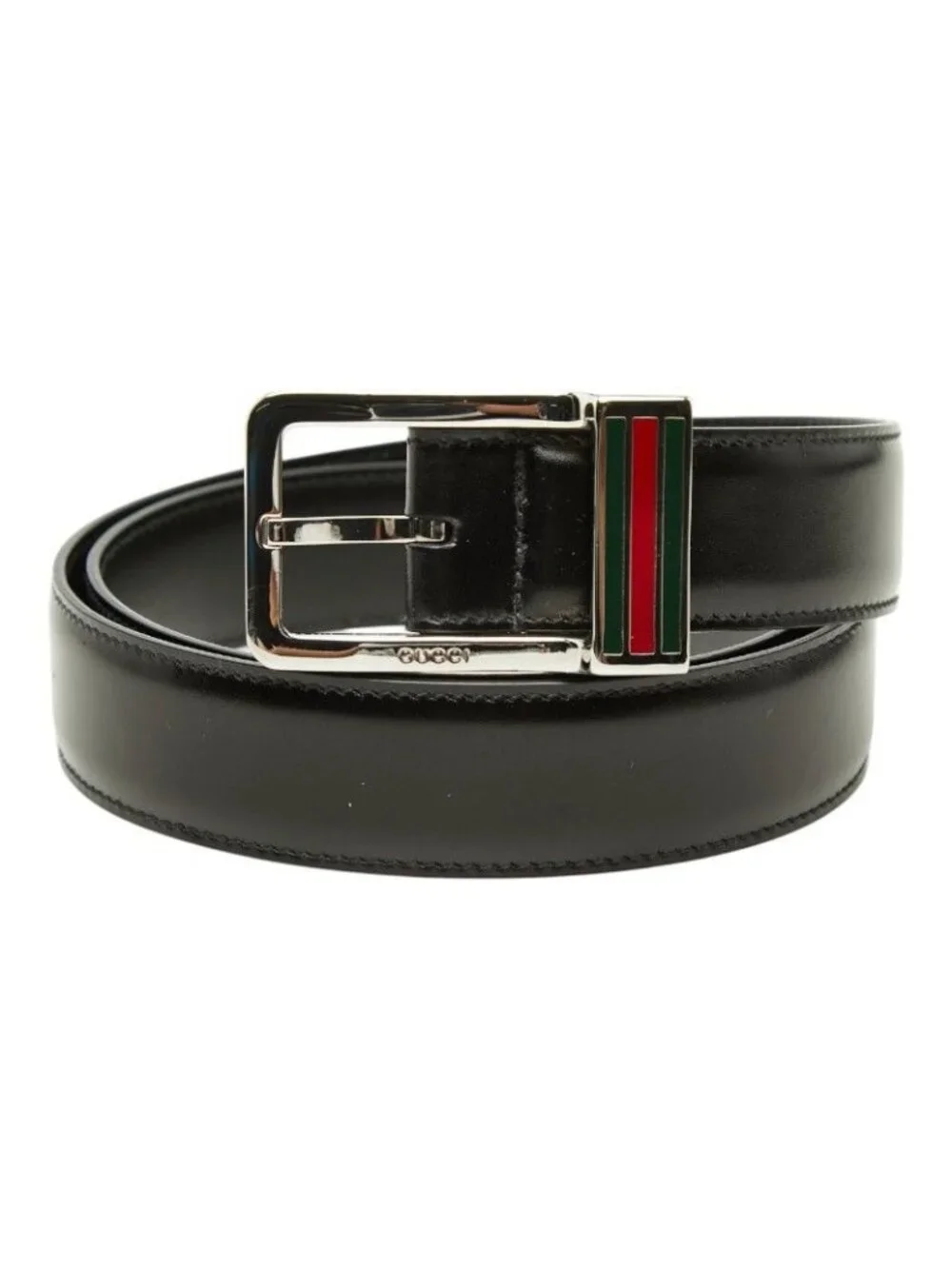 Gucci Sherry Line Square Logo Buckle Belt Black Silver Leather